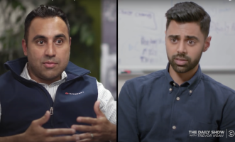 Two headshot photos of Interapt CEO Ankur Gopal and The Daily Show Host
