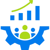 Blue upward trending bar chart with person silhouette icon