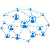 Blue network diagram showing interconnected people